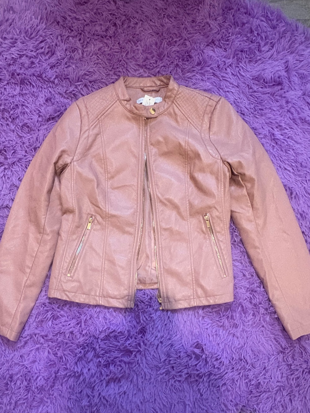 New York & Company Dusty Rose Pale Pink Faux Leather Moto Jacket size small